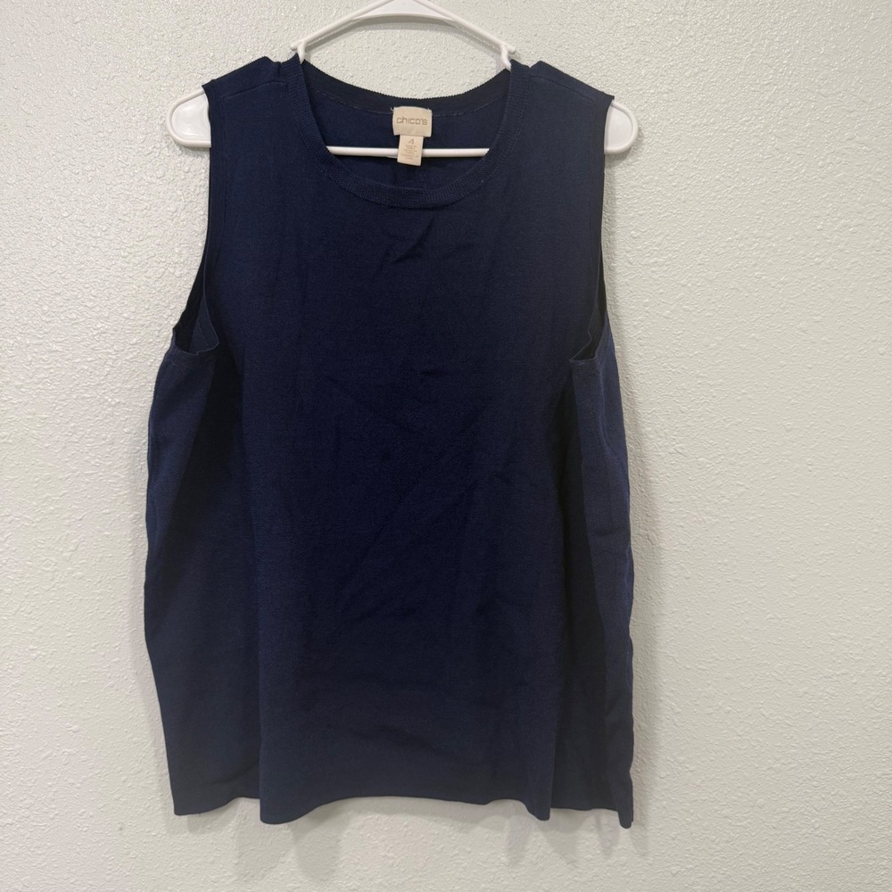 Chicos Navy Blue Sleeveless Knit Shell Top Crew Neck Size 4 XXL